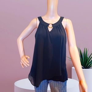 IZ Byer Women's Black O Ring Halter Neck Blouse